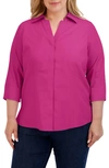 Foxcroft Olivia Smocked Cuff Cotton Blend Button-up Shirt In Fuchsia