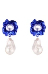 STERLING KING LOLA FLORAL BAROQUE PEARL DROP EARRINGS