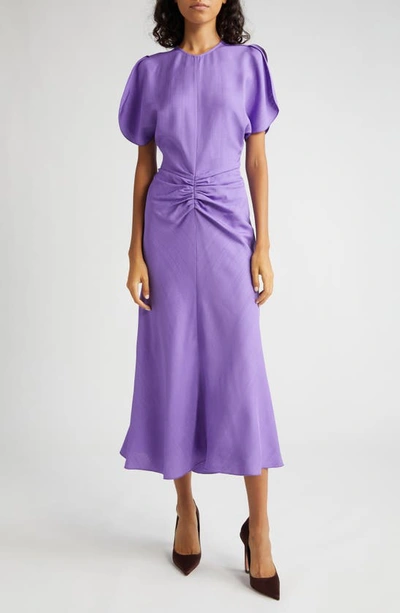 Victoria Beckham Gathered Midi Dress In Purple