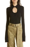 Proenza Schouler White Label Long Sleeve Jersey Button-up Top In Black