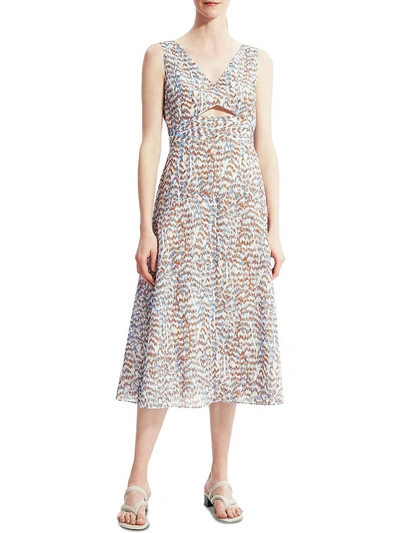 Theory Sleeveless Printed Midi A-line Dress In Blue Multi