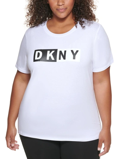 Dkny Sport Plus Womens Logo Activewear Pullover Top In White