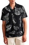 Ted Baker Rialto Short Sleeve Linen Button-up Camp Shirt In Black