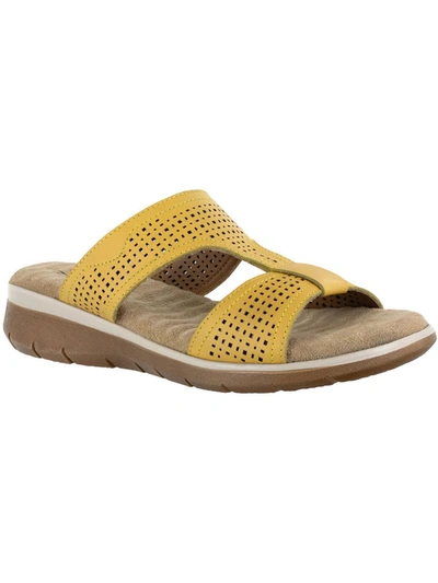Easy Street Surry Womens Leather Slip On Slide Sandals In Yellow