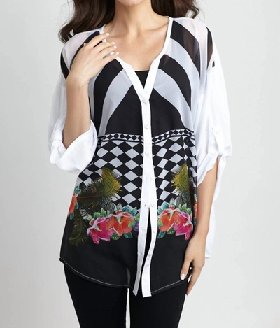 Angel Checkerboard Floral Cardigan In White Multi