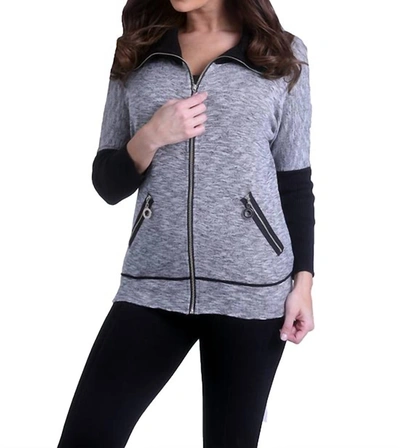 Angel Zip Up Cardigan In Black Multi In Grey