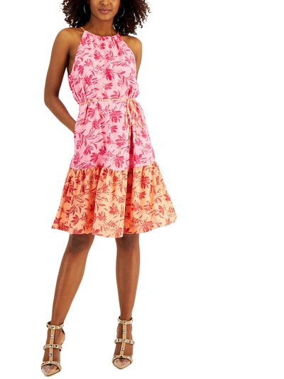 Inc Womens Floral A-line Halter Dress In Pink