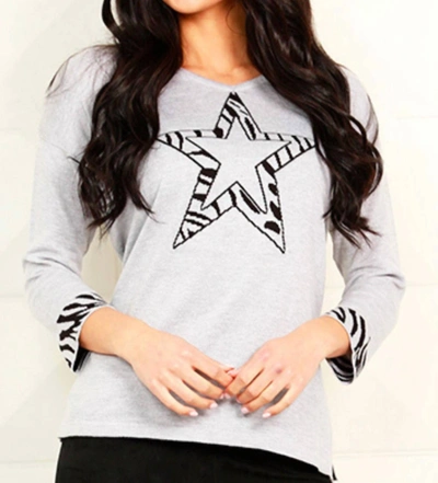 Angel 3/4 Star Sleeve V-neck Sweater In Silver In White