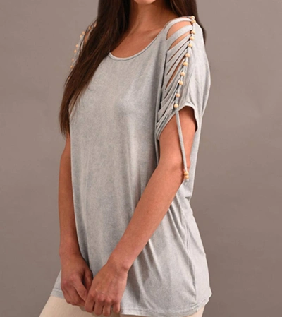 Angel Stone Wash Cut Out Beaded Top In Slate In Grey