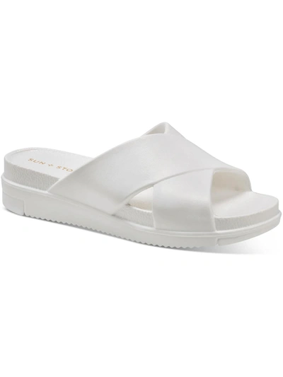 Sun + Stone Islla Womens Platforms Slip On Slide Sandals In White