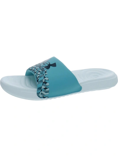 Under Armour Ansa Womens Flat Printed Pool Slides In Blue