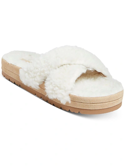 Jack Rogers Lexi Womens Faux Fur Comfort Slide Sandals In White
