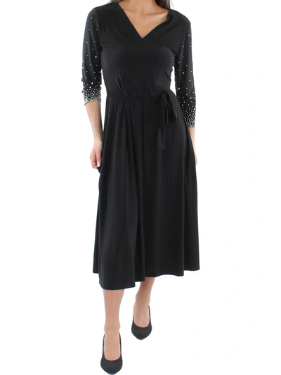 Msk Womens Knit Beaded Midi Dress In Black