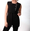 Angel Side Snap & Zip Long Vest In Black In Black