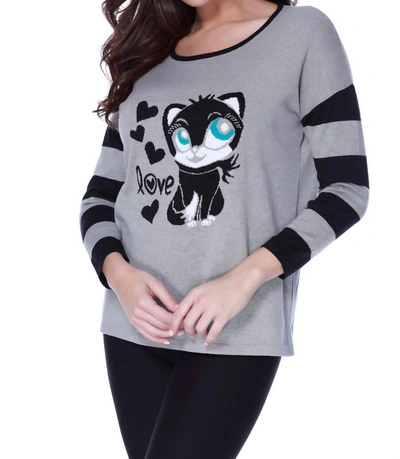 Angel Kitty Love Pullover In Gray Multi In Grey