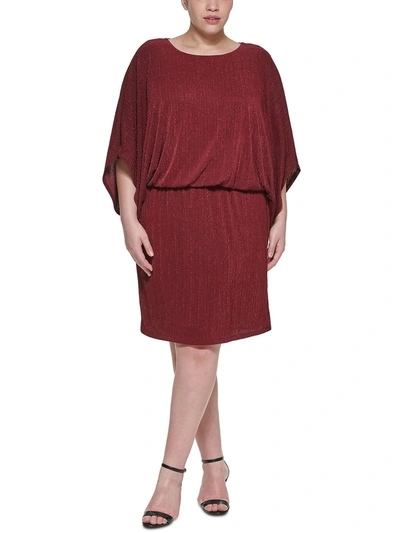 Jessica Howard Plus Womens Metallic Blouson Cocktail And Party Dress In Red