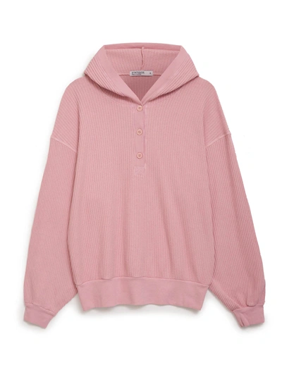 Stateside Luxe Thermal Henley Hoodie In Chalk Pink