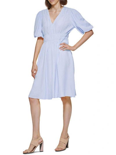 Calvin Klein Womens Gauze Smocked Mini Dress In Blue