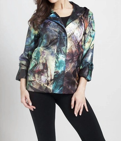 Angel Watercolor Hooded Rain Jacket In Black Multi