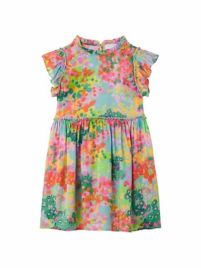 Stella Mccartney Kids' Painted Floral Print Frill Trim Dress In Multicolour