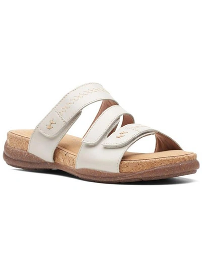 Clarks Roseville Bay Womens Leather Slip-on Slide Sandals In White