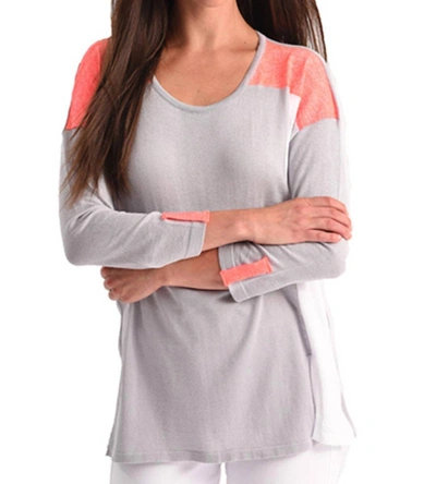 Angel Color Block 3/4 Sleeve Top In Gray Multi In White