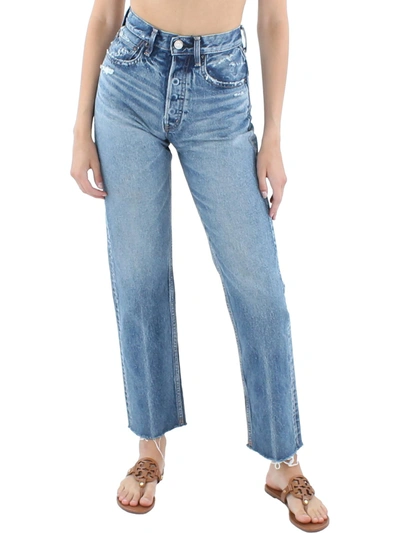 Moussy Vintage Womens Raw Hem High Rise Wide Leg Jeans In Blue