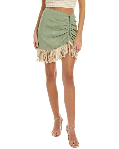 Just Bee Queen Valencia Fringe Mini Skirt Swim Cover-up In Green