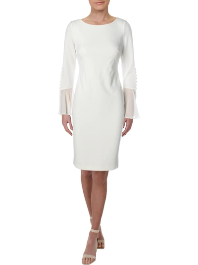 Calvin Klein Petites Womens Chiffon Knee-length Sheath Dress In White