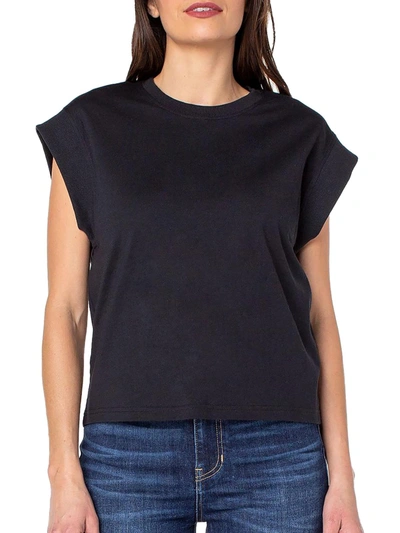 Earnest Sewn Womens Ribbed Trim Cropped T-shirt In Black