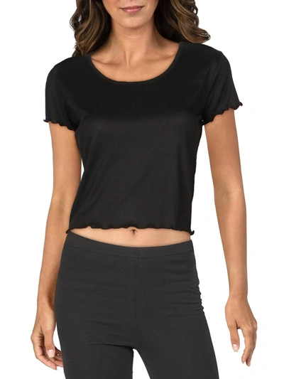 Full Circle Trends Womens Ribbed Short Sleeved Crop Top In Black