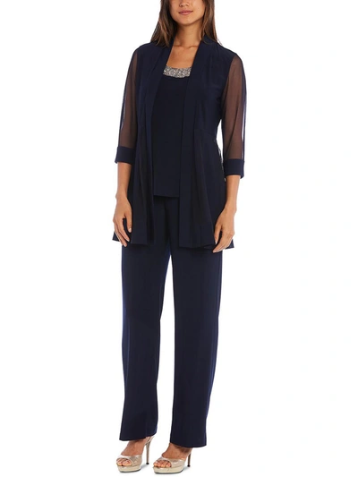 R & M Richards Petites Womens Embellished 2pc Pant Outfit In Blue