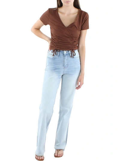 Ultra Flirt Womens V Neck Ribbed Cropped In Brown