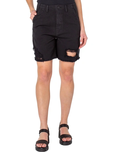 Earnest Sewn Womens Frayed Hem Midi Cutoff Shorts In Black