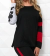 ANGEL SPLATTER STRIPE SLEEVE SCOOP PULLOVER IN JET