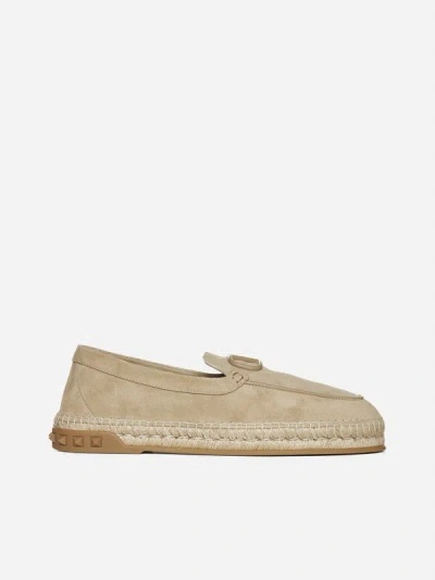 Valentino Garavani Suede Espadrilles In Desert Beige