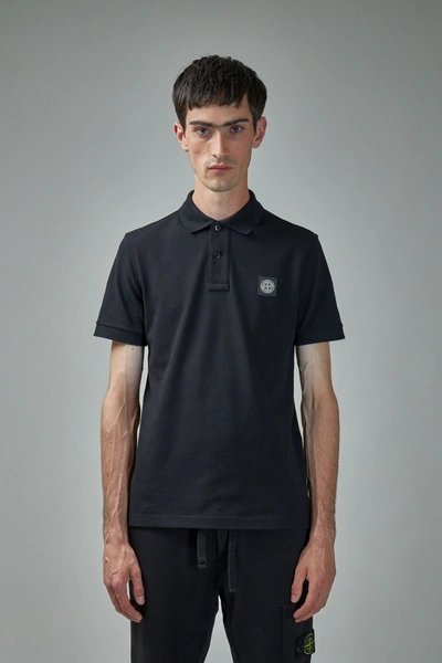 Stone Island Logo-patch Short-sleeved Polo Shirt In Black