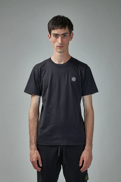 Off-white Stone Island Men Black Logo Patched T-shirt In Blue