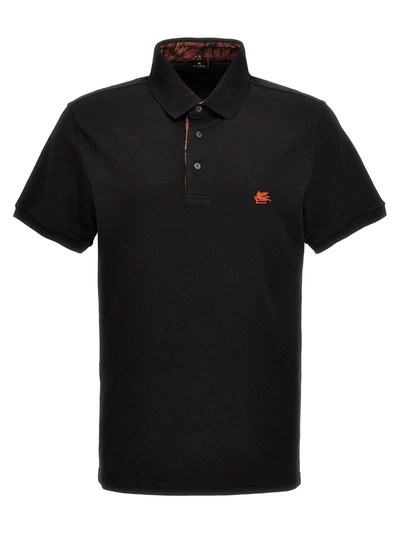 Etro Logo-embroidered Polo Shirt In Black