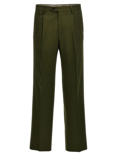 Etro Box-pleat Virgin-wool Trousers In Green