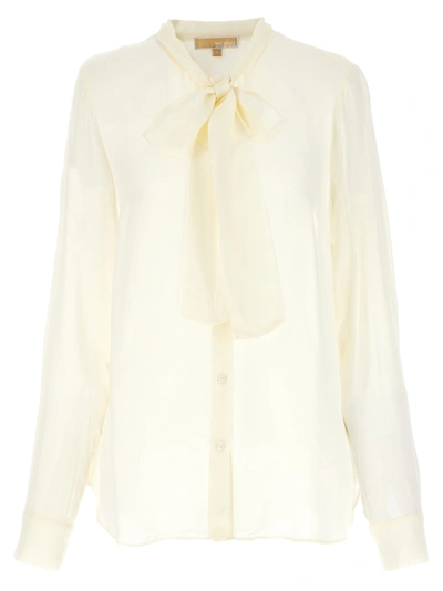 Michael Kors Pussy Bow Tie Long Sleeve Blouse In White