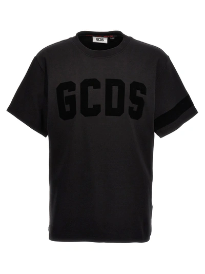 GCDS VELVET LOGO T-SHIRT BLACK