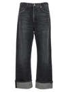 Agolde Fran High Rise Wide Leg Low Slung Cuffed Jeans In Ditch In Gray