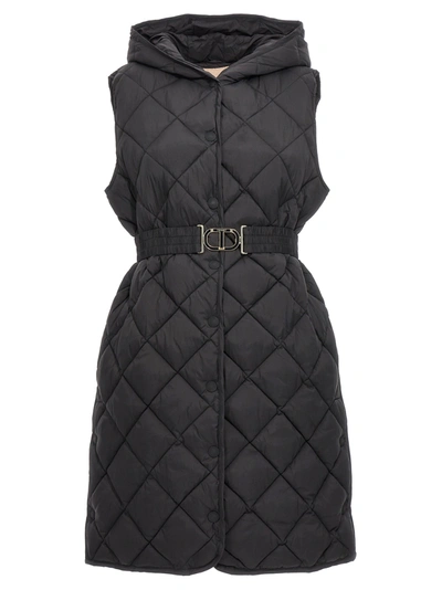 Twinset Hooded Padded Gilet In Black  