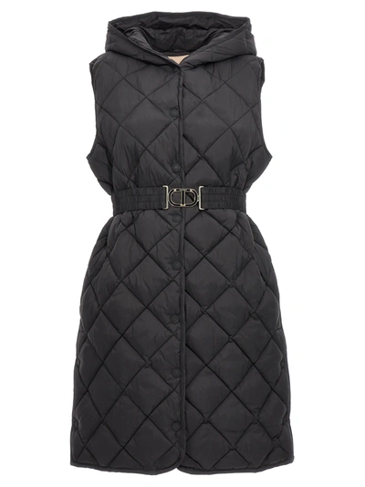 Twinset Hooded Padded Gilet In Black