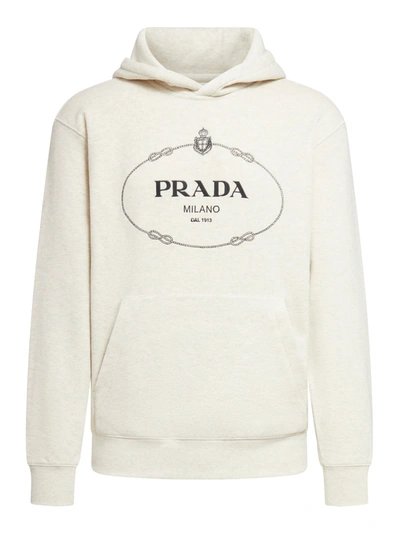 Prada Logo-embroidered Cotton Hoodie In Nude & Neutrals