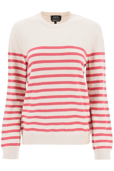 Apc A.p.c. 'phoebe' Striped Cashmere And Cotton Sweater Women In Cream