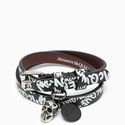 Alexander Mcqueen Graffiti Double-wrap Bracelet In Black