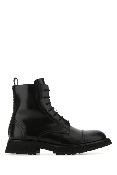 Alexander Mcqueen Man Black Leather Ankle Boots