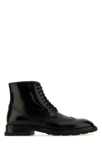 Alexander Mcqueen Man Black Leather Ankle Boots